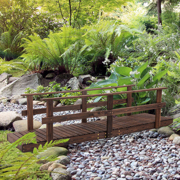 Outsunny 7' Wooden Garden Bridge with Safety Rails, Backyard Footbridge for Ponds, Creeks, Streams, Stained Finish