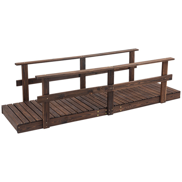 Outsunny 7' Wooden Garden Bridge with Safety Rails, Backyard Footbridge for Ponds, Creeks, Streams, Stained Finish