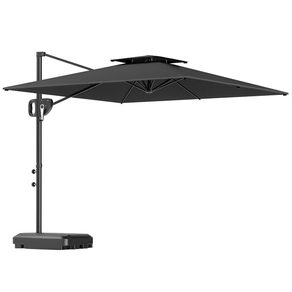 8' x 9' Square Cantilever Patio Umbrella with Fillable Base, Double Top Patio Hanging Offset Umbrella, Outdoor Cantilever Parasol with Crank & Tilt, Dark Grey