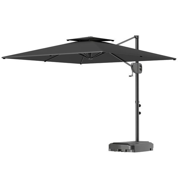 8' x 9' Square Cantilever Patio Umbrella with Fillable Base, Double Top Patio Hanging Offset Umbrella, Outdoor Cantilever Parasol with Crank & Tilt, Dark Grey