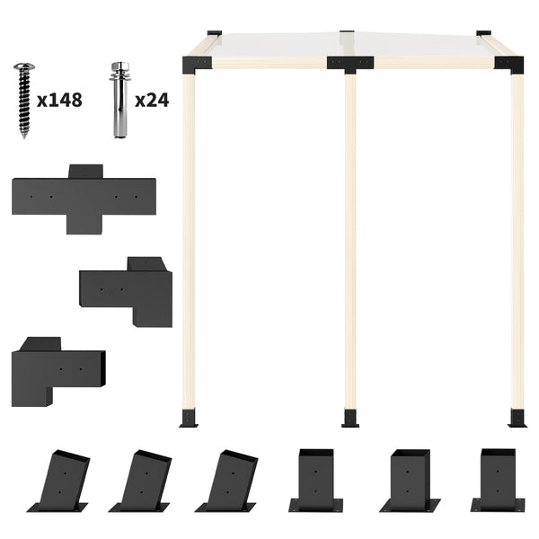 Pergola Kit, 15° Slanted Roof Pergola Bracket Kit with 4-Way/3-Way Corner Brackets, Post Bases, Wall Mounts for 4"x 4" (Actual 3.6" X 3.6") Lumber, 9 PCS DIY Hardware with Screws, Black