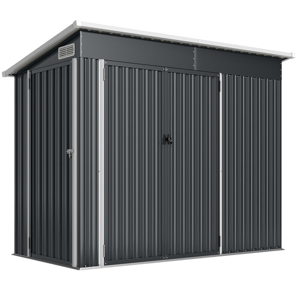 7.5' x 4.3' Outdoor Storage Shed, Waterproof Metal Garden Shed with Gloves, Lockable Doors, Vents and Pitched Roof for Backyard, Patio, Lawn, Poolside, Dark Grey