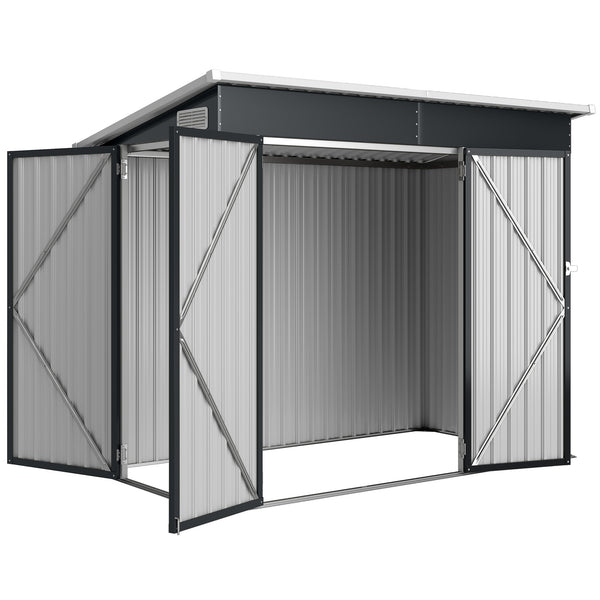7.5' x 4.3' Outdoor Storage Shed, Waterproof Metal Garden Shed with Gloves, Lockable Doors, Vents and Pitched Roof for Backyard, Patio, Lawn, Poolside, Dark Grey