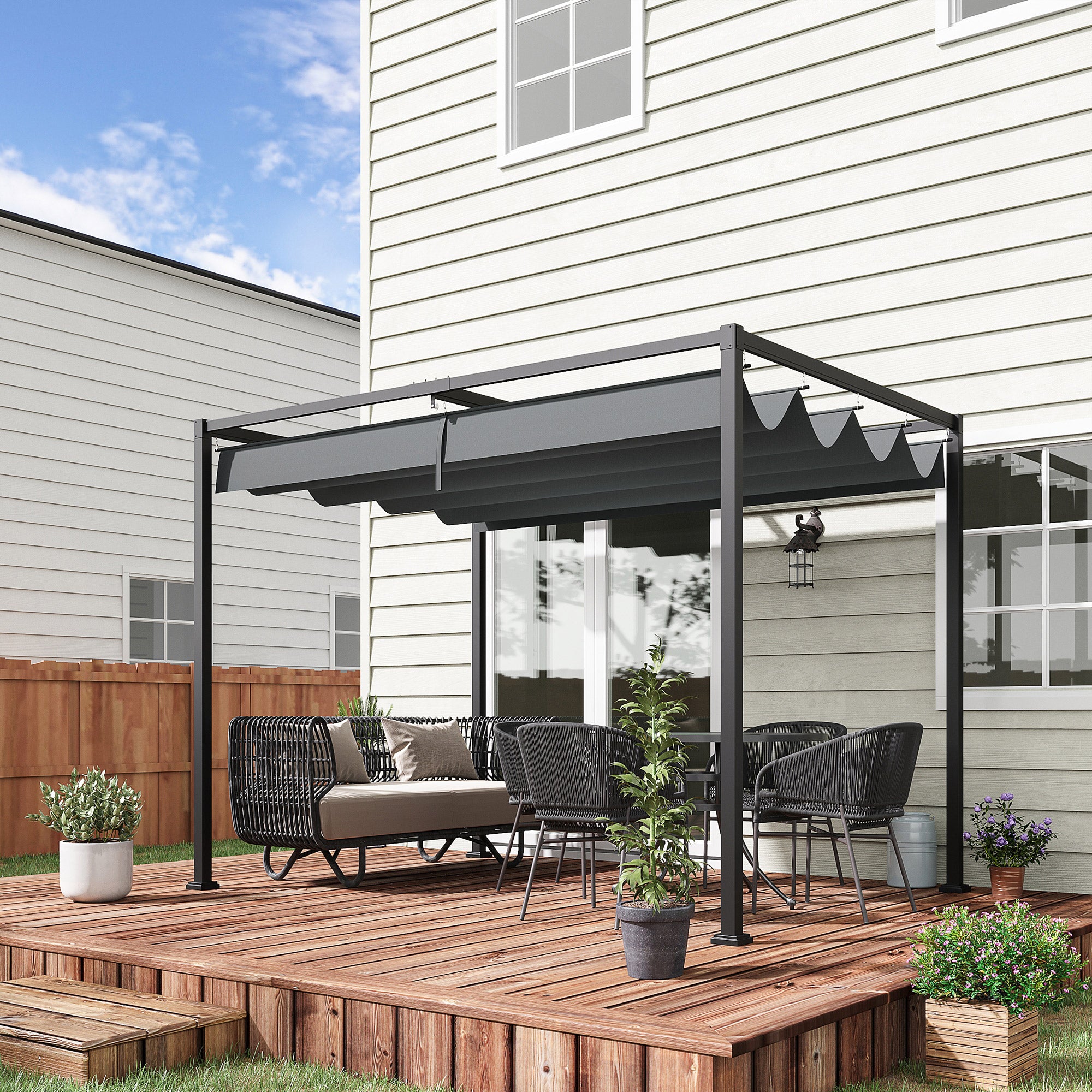 sunnyページ Outsunny 10' x 7' Patio Pergola with Retractable Canopy