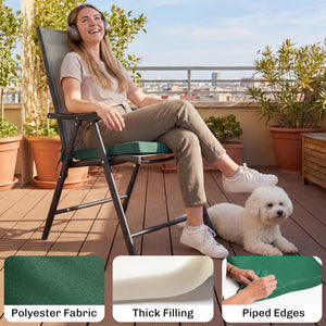 Set of 6 Chair Cushion Seat Pads Dining Chair w/ Straps, Indoor Outdoor Removable Tie On Garden Patio, Green