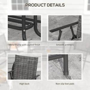 Outdoor 4 Pieces Patio Furniture Set with Foldable Armchairs and Loveseat, Small Patio Coffee Set with Glass Top Table for Backyard Lawn Porch Garden Balcony, Mixed Grey