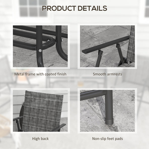 Outdoor 4 Pieces Patio Furniture Set with Breathable Mesh Fabric Seat & Backrest, Garden Set with Two Foldable Armchairs, a Loveseat & Glass Top Table, Mixed Grey