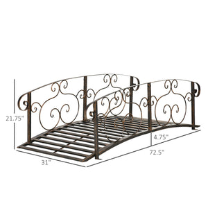 Outsunny 6' Metal Arch Backyard Garden Bridge, Safety Siderails, Arc Footbridge for Backyard Creek, Stream, Pond, Bronze