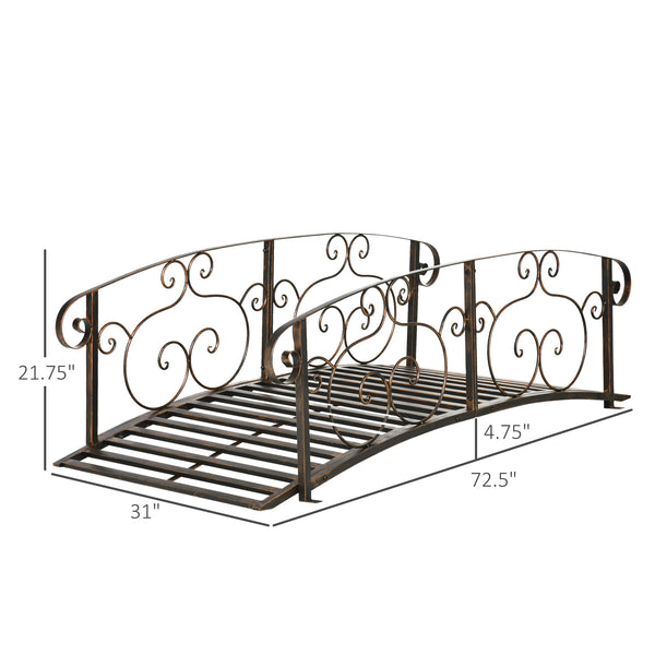 Outsunny 6' Metal Arch Backyard Garden Bridge, Safety Siderails, Arc Footbridge for Backyard Creek, Stream, Pond, Bronze