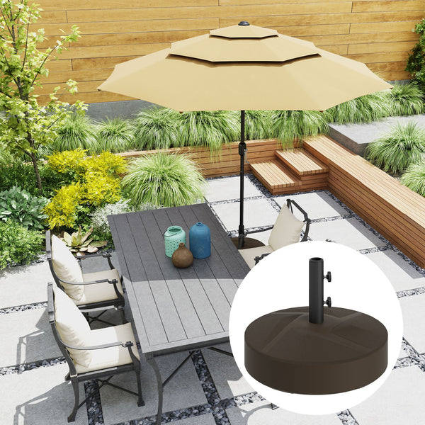 Outsunny Patio Umbrella Base Holder, Heavy Duty Outdoor Umbrella Stand Base, Filled Up to 66lbs with Stand or 55lbs with Water for Garden, Poolside, Brown