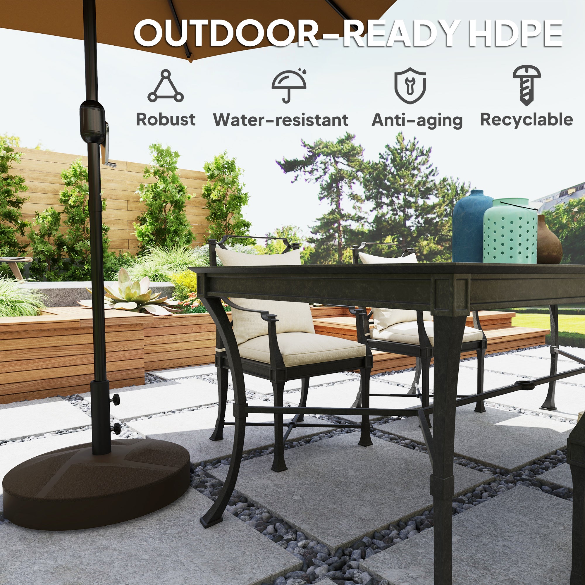 heavy duty patio umbrella Outsunny Patio Umbrella Base Holder, Heavy Duty Outdoor Umbrella Stand Base, Filled Up to 66lbs with Stand or 55lbs with Water for Garden, Poolside, B