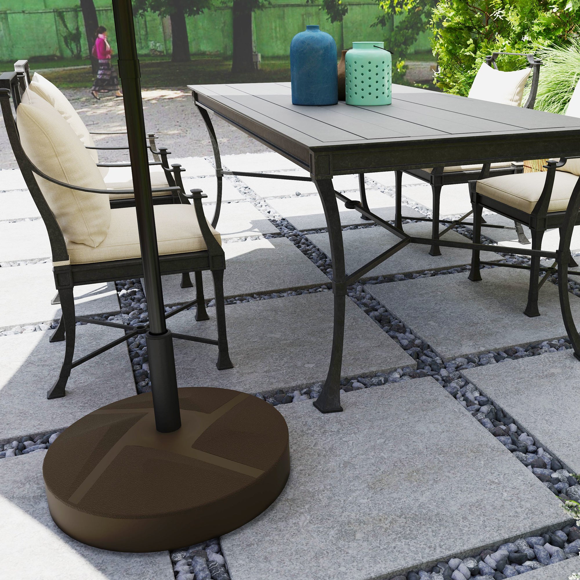 best heavy duty patio umbrella base Outsunny Patio Umbrella Base Holder, Heavy Duty Outdoor Umbrella Stand Base, Filled Up to 66lbs with Stand or 55lbs with Water for Garden, Poolside, B