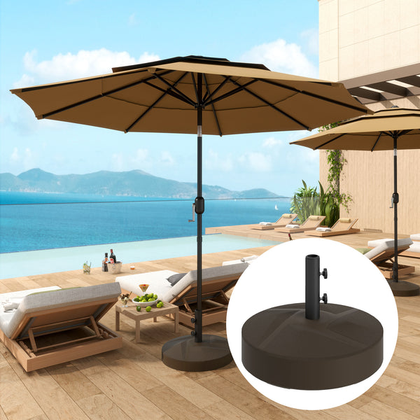 Outsunny Patio Umbrella Base Holder, Heavy Duty Outdoor Umbrella Stand Base, Filled Up to 66lbs with Stand or 55lbs with Water for Garden, Poolside, Brown