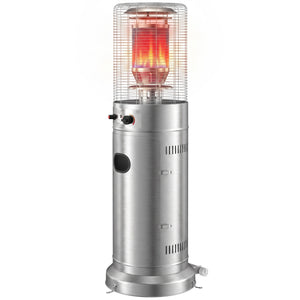 Gas Patio Heater, 13 kW Stainless Steel Portable Propane Outdoor Heater with Stepless Heat Control, Pulse Ignition, Protective Mesh, Tip-over Protection, 2 Wheels for Garden, Silver