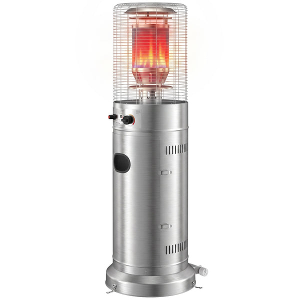 Gas Patio Heater, 13 kW Stainless Steel Portable Propane Outdoor Heater with Stepless Heat Control, Pulse Ignition, Protective Mesh, Tip-over Protection, 2 Wheels for Garden, Silver
