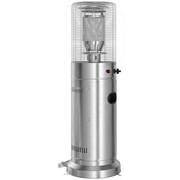 Gas Patio Heater, 13 kW Stainless Steel Portable Propane Outdoor Heater with Stepless Heat Control, Pulse Ignition, Protective Mesh, Tip-over Protection, 2 Wheels for Garden, Silver