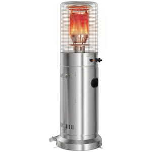 Gas Patio Heater, 13 kW Stainless Steel Portable Propane Outdoor Heater with Stepless Heat Control, Pulse Ignition, Protective Mesh, Tip-over Protection, 2 Wheels for Garden, Silver