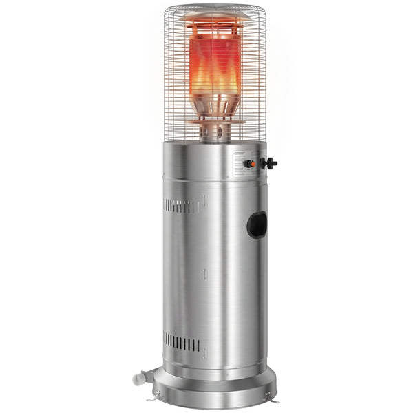 Gas Patio Heater, 13 kW Stainless Steel Portable Propane Outdoor Heater with Stepless Heat Control, Pulse Ignition, Protective Mesh, Tip-over Protection, 2 Wheels for Garden, Silver