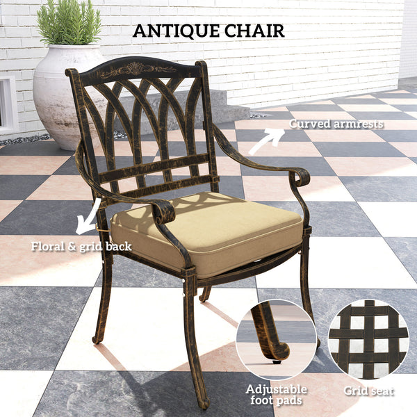 9 Pieces Cast Aluminium Garden Dining Set, 8 Seater Garden Table and Chairs with Parasol Hole, Outdoor Garden Furniture Set with Cushions for Patio, Bronze Tone