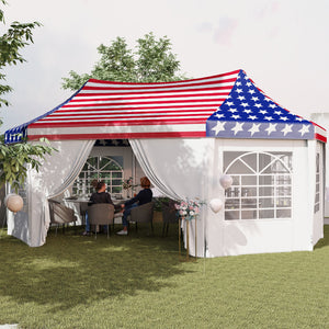 22.3 x 16.4 ft Party Tent, Heavy Duty Event Tent with Sidewalls, 2 Doors and 6 Windows, Outdoor Gazebo Shelter for Wedding, Party, American Flag
