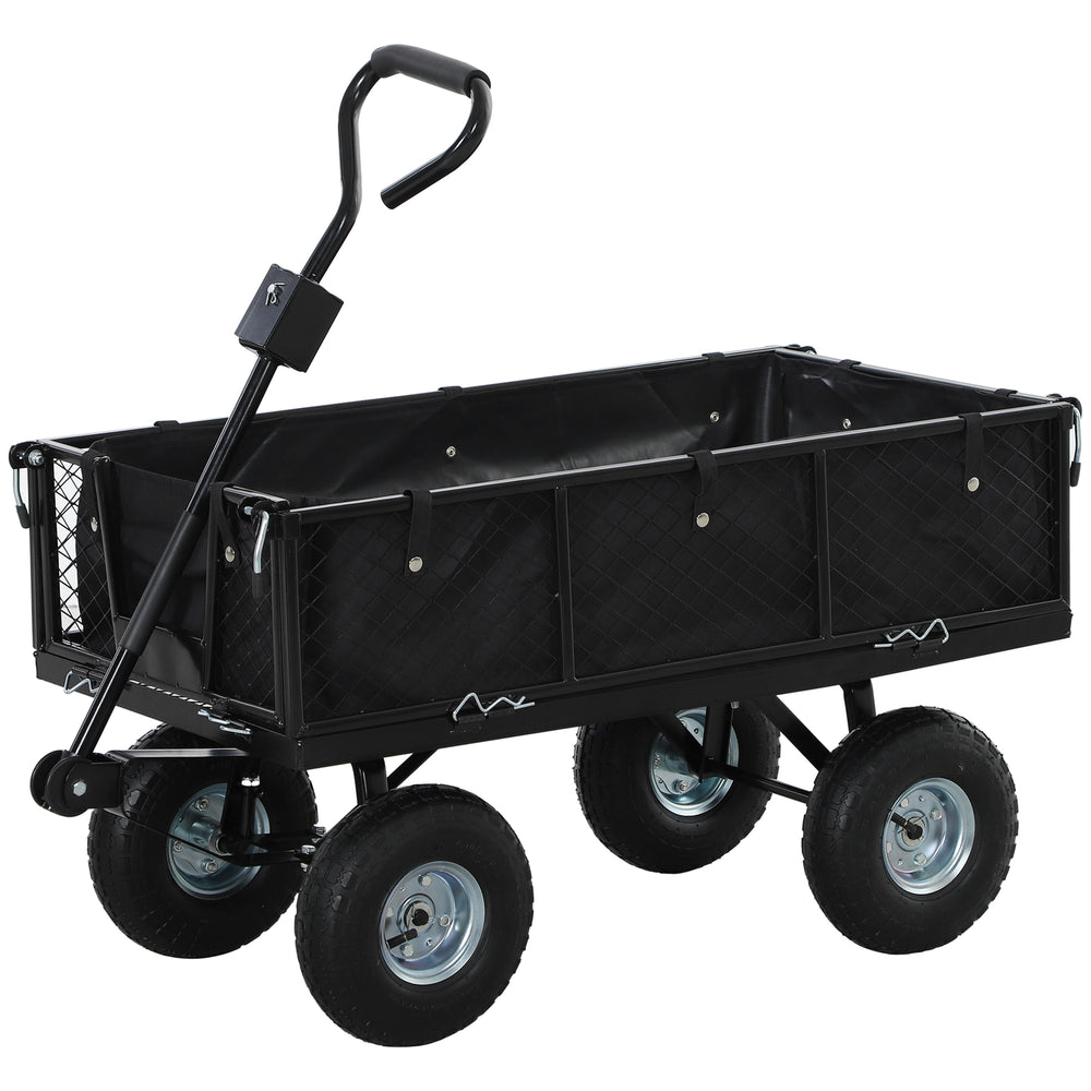Heavy Duty Garden Cart, 660lbs Capacity Utility Wagon Cart with Removable Liner, Quick-Release Sides, 10" Pneumatic Wheels, 180° Rotating Handle for Beach Lawn Yard