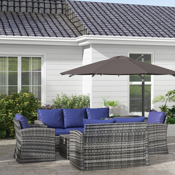 6 Pieces Rattan Garden Furniture Set, 7 Seater Wicker Outdoor Furniture Set with Storage Tea Table & Side Table, Sectional Garden Sofa Set with Cushions, Navy Blue