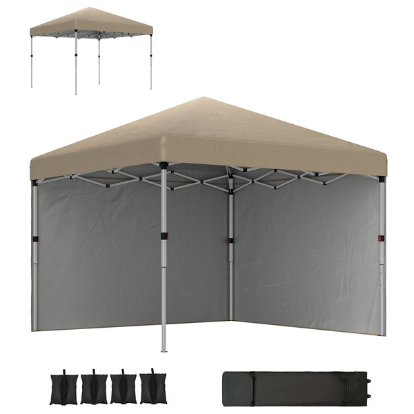 3 x 3 (M) Pop Up Gazebo, UPF 30+ with 2 Sidewalls, Leg Weight Bags and Wheeled Bag, Height Adjustable Party Tent Event Shelter for Garden, Patio, Khaki