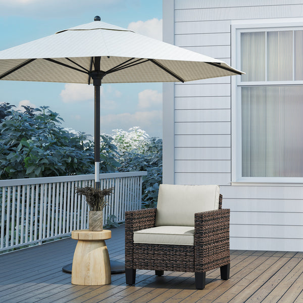 Single Seater Rattan Garden Armchair, PE Wicker Rattan Chair with Armrests and Cushions, Garden Chair with Galvanised Steel Frame for Conservatory, Porch, Brown