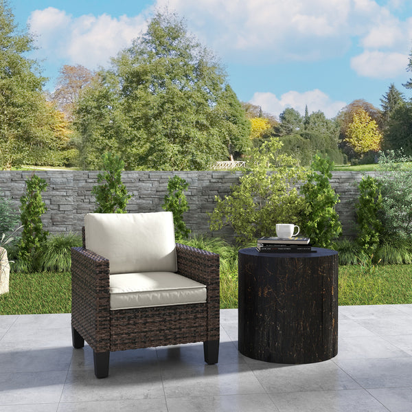 Single Seater Rattan Garden Armchair, PE Wicker Rattan Chair with Armrests and Cushions, Garden Chair with Galvanised Steel Frame for Conservatory, Porch, Brown