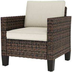 Single Seater Rattan Garden Armchair, PE Wicker Rattan Chair with Armrests and Cushions, Garden Chair with Galvanised Steel Frame for Conservatory, Porch, Brown