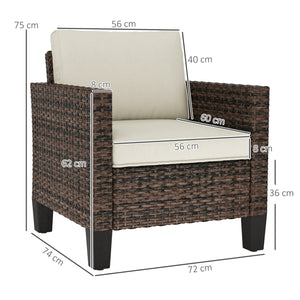 Single Seater Rattan Garden Armchair, PE Wicker Rattan Chair with Armrests and Cushions, Garden Chair with Galvanised Steel Frame for Conservatory, Porch, Brown