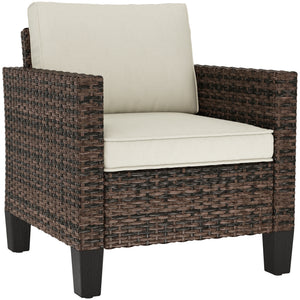 Single Seater Rattan Garden Armchair, PE Wicker Rattan Chair with Armrests and Cushions, Garden Chair with Galvanised Steel Frame for Conservatory, Porch, Brown