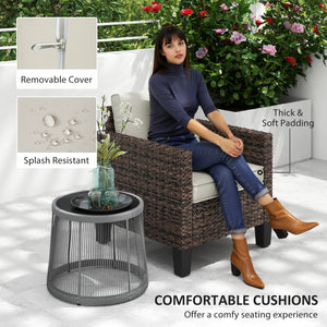 Single Seater Rattan Garden Armchair, PE Wicker Rattan Chair with Armrests and Cushions, Garden Chair with Galvanised Steel Frame for Conservatory, Porch, Brown