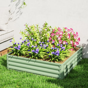 4' x 4' x 1' Raised Garden Bed Galvanized Steel Planter Box for Vegetables, Flowers, Herbs, Light Green