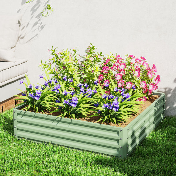 4' x 4' x 1' Raised Garden Bed Galvanized Steel Planter Box for Vegetables, Flowers, Herbs, Light Green