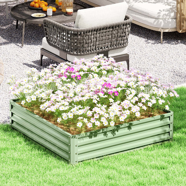 4' x 4' x 1' Raised Garden Bed Galvanized Steel Planter Box for Vegetables, Flowers, Herbs, Light Green