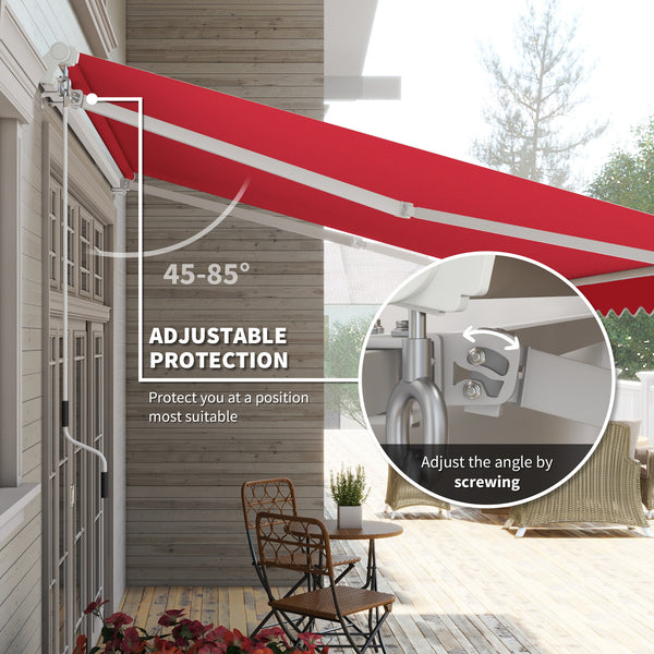 Outsunny 12' x 10' Retractable Awning Patio Awnings Sun Shade Shelter with Manual Crank Handle, 280g/m² UV & Water-Resistant Fabric and Aluminum Frame for Deck, Balcony, Yard, Wine Red