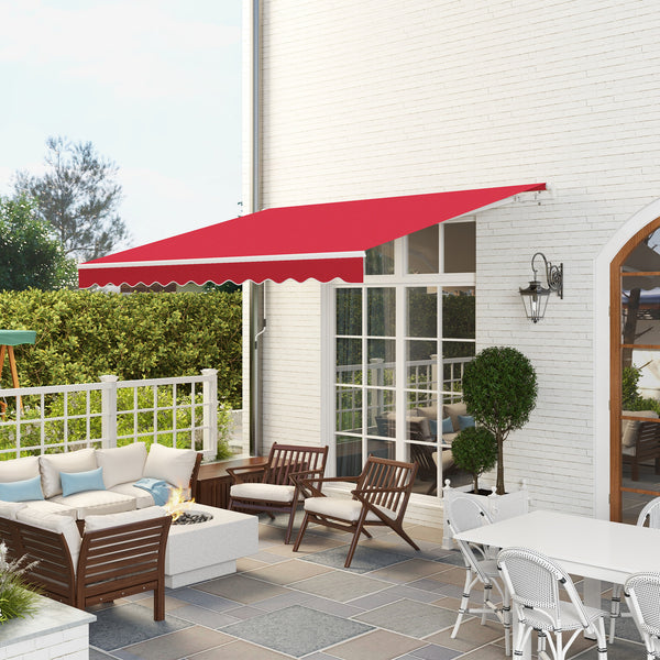 Outsunny 12' x 10' Retractable Awning Patio Awnings Sun Shade Shelter with Manual Crank Handle, 280g/m² UV & Water-Resistant Fabric and Aluminum Frame for Deck, Balcony, Yard, Wine Red