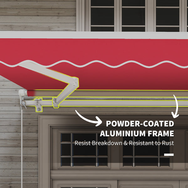 Outsunny 12' x 10' Retractable Awning Patio Awnings Sun Shade Shelter with Manual Crank Handle, 280g/m² UV & Water-Resistant Fabric and Aluminum Frame for Deck, Balcony, Yard, Wine Red