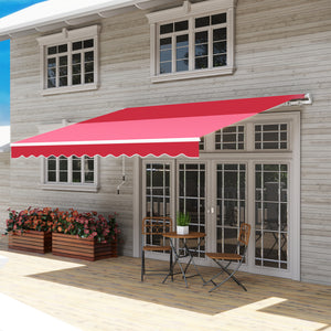 Outsunny 12' x 10' Retractable Awning Patio Awnings Sun Shade Shelter with Manual Crank Handle, 280g/m² UV & Water-Resistant Fabric and Aluminum Frame for Deck, Balcony, Yard, Wine Red