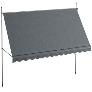 Outsunny Manual Retractable Awning, 138" Non-Screw Patio Sun Shade Shelter with Support Pole Stand and UV Resistant Fabric for Window, Door, Porch, Deck, Dark Gray