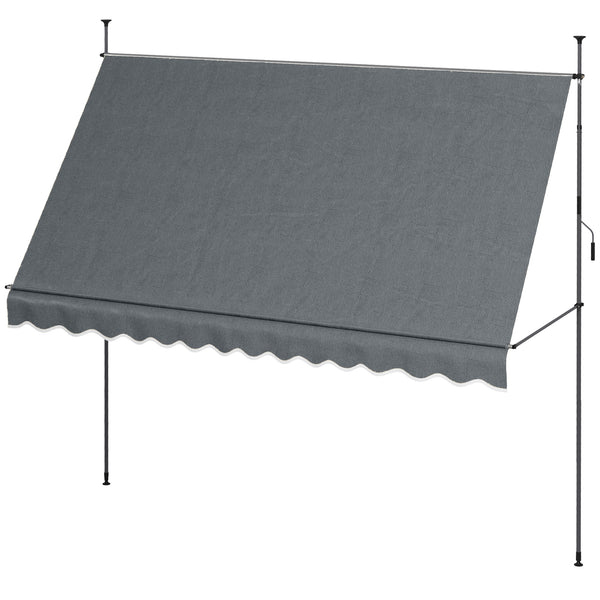 Outsunny Manual Retractable Awning, 138" Non-Screw Patio Sun Shade Shelter with Support Pole Stand and UV Resistant Fabric for Window, Door, Porch, Deck, Dark Gray