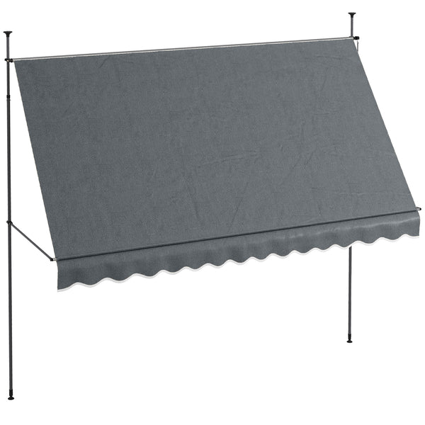 Outsunny Manual Retractable Awning, 138" Non-Screw Patio Sun Shade Shelter with Support Pole Stand and UV Resistant Fabric for Window, Door, Porch, Deck, Dark Gray