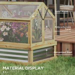 Outsunny Raised Garden Bed with Polycarbonate Greenhouse, Wooden Cold Frame Greenhouse, Garden Flower Planter Protection, Peak Roof, 35.5" x 31.5" x 36", Natural