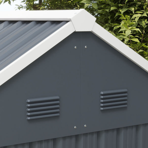 7 x 6 ft Garden Shed, Metal Shed with Single Door, Window and Air Vents, Galvanised Outdoor Lockable Tool Storage House, Dark Grey