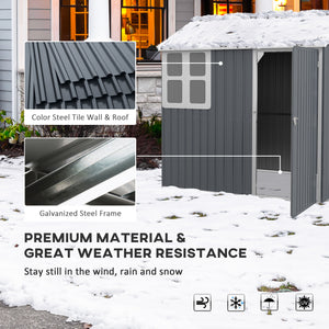 7 x 6 ft Garden Shed, Metal Shed with Single Door, Window and Air Vents, Galvanised Outdoor Lockable Tool Storage House, Dark Grey