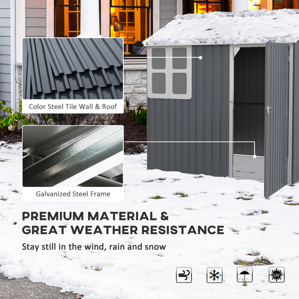 7 x 6 ft Garden Shed, Metal Shed with Single Door, Window and Air Vents, Galvanised Outdoor Lockable Tool Storage House, Dark Grey