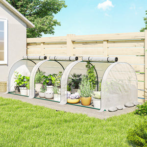 10' x 3' x 2.5' Mini Greenhouse, Portable Tunnel Green House with Roll-Up Zippered Doors, UV Waterproof Cover, Steel Frame, White