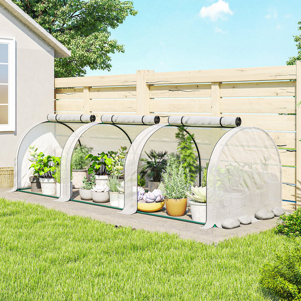 10' x 3' x 2.5' Mini Greenhouse, Portable Tunnel Green House with Roll-Up Zippered Doors, UV Waterproof Cover, Steel Frame, White
