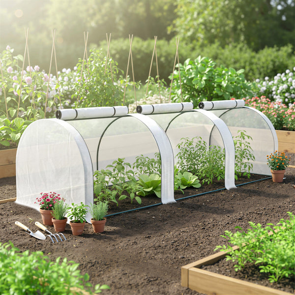 10' x 3' x 2.5' Mini Greenhouse, Portable Tunnel Green House with Roll-Up Zippered Doors, UV Waterproof Cover, Steel Frame, White